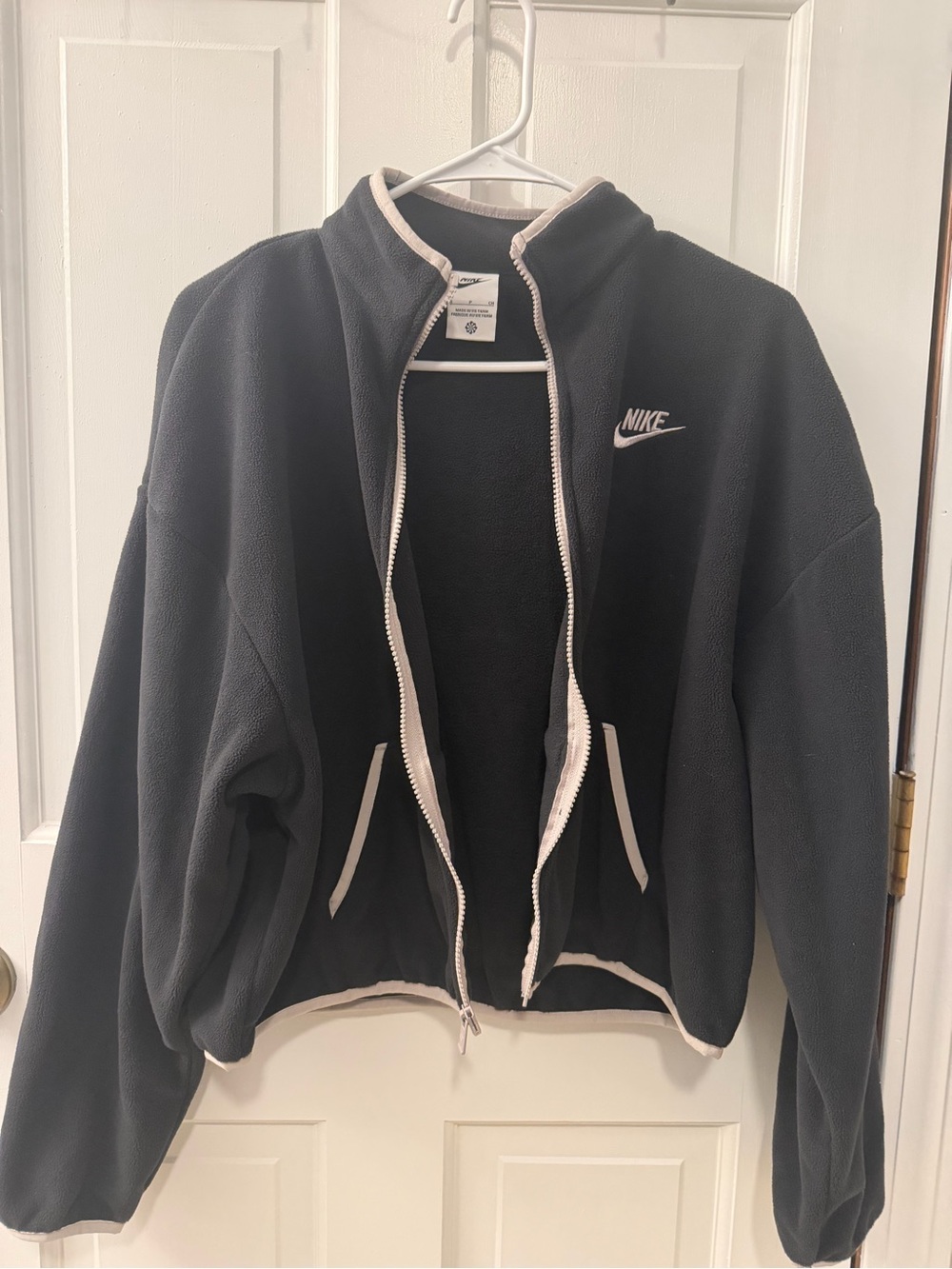 Nike Black Fleece Zip-Up Jacket with Cream Trim